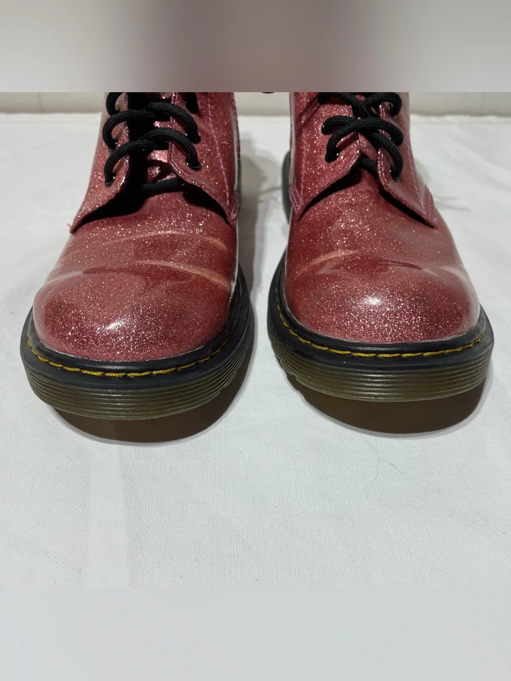 Girl's Dr Martens 1460 Junior Pink Glitter Lace Up Side Zip Combat Boots Size 5